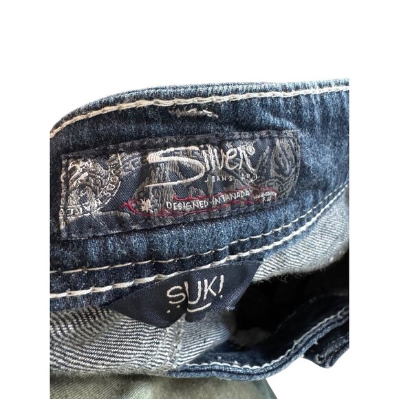 Silver Jeans Co. Suki Womens Dark Wash Distressed Skinny Bootcut Jeans W24 L32 D - Picture 4 of 7